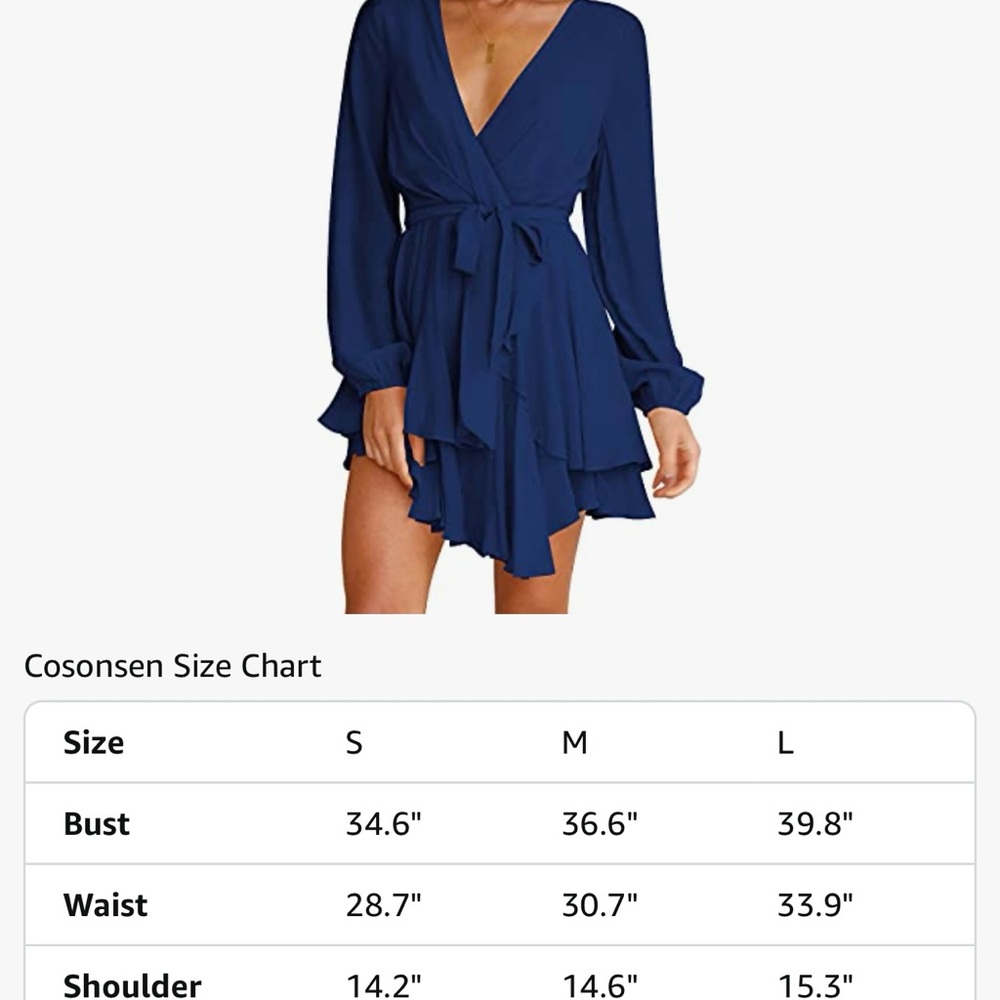 Cosonsen - Navy Blue V-Neck Dress Medium - elegant * night on the town - Picture 7 of 7